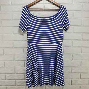 White House Black Market Women's Size M Blue White Striped Nautical‎ Short Dress
